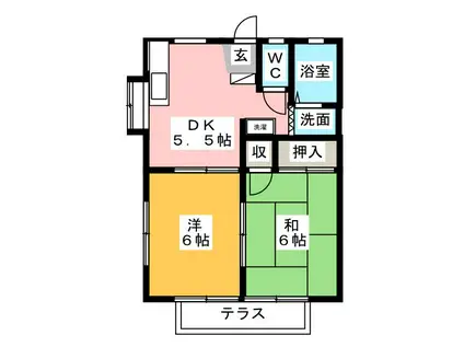 ハミングハイム(2DK/2階)の間取り写真