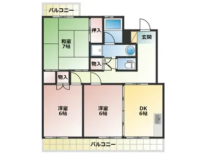 モア・グランドリーMY A棟(3DK/2階)の間取り写真