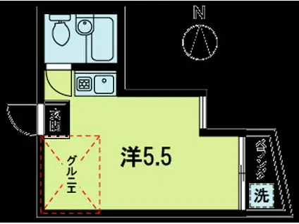 フラットコハク(ワンルーム/2階)の間取り写真