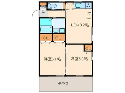 ブリス内浜(2LDK/2階)の間取り写真