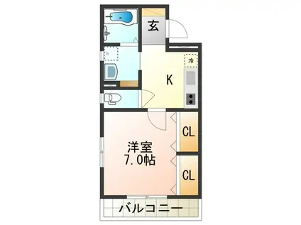 FELIZ和泉府中A棟(1K/3階)の間取り写真