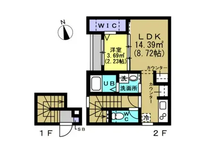 グランドール若林III(1LDK/2階)の間取り写真
