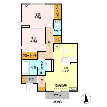 イーグレット D棟(2LDK/1階)の間取り写真