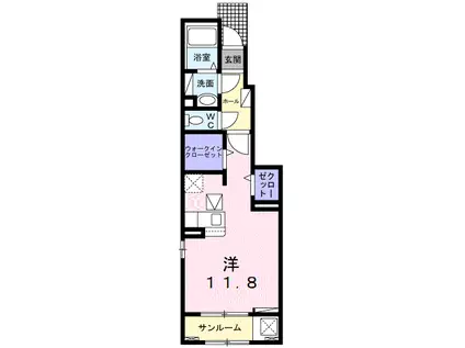 WIN I(ワンルーム/1階)の間取り写真