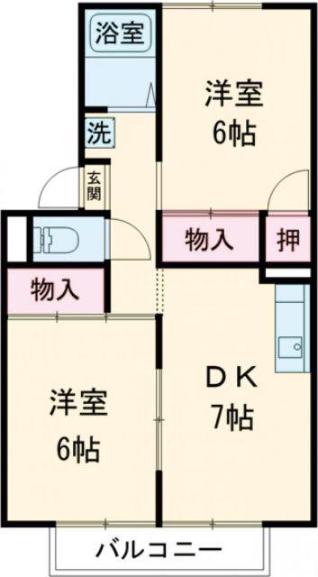 大山田ハイツ(2DK/2階)の間取り写真