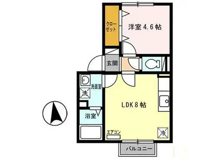 クァトロカーサII(1LDK/2階)の間取り写真