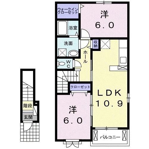 シュウプリングA(2LDK/2階)の間取り写真