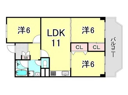 芦屋山ノ手アーバンライフ(3LDK/2階)の間取り写真