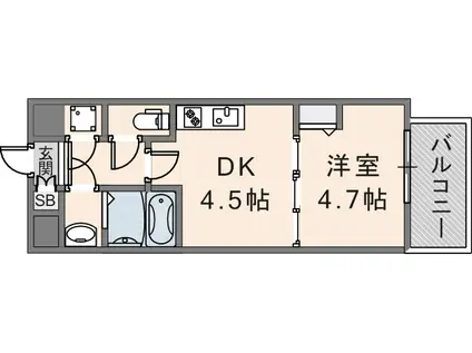 ファーストフィオーレ長田グランディール(1K/4階)の間取り写真