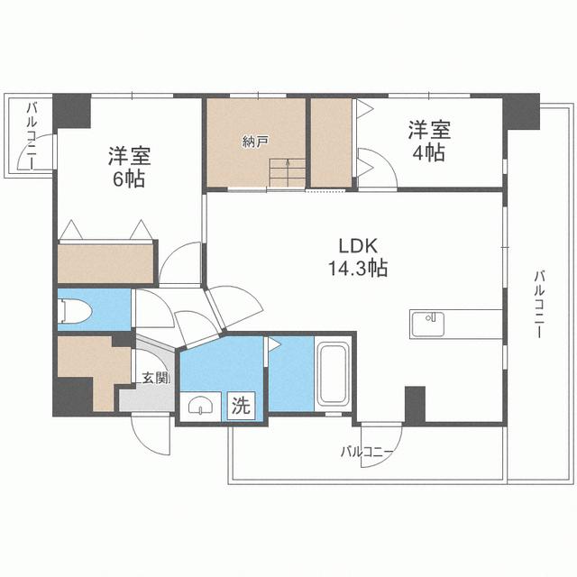 MODERN ASPIRATION 平尾駅前(2LDK/4階)の間取り写真