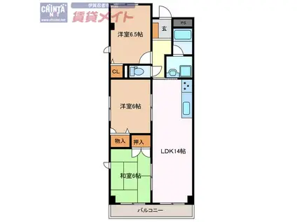 インペリアル鍵屋ノ辻(3LDK/1階)の間取り写真