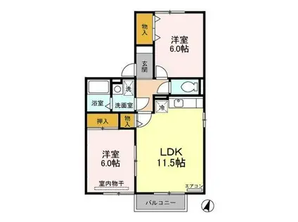 ハイムアネーロ(2DK/2階)の間取り写真