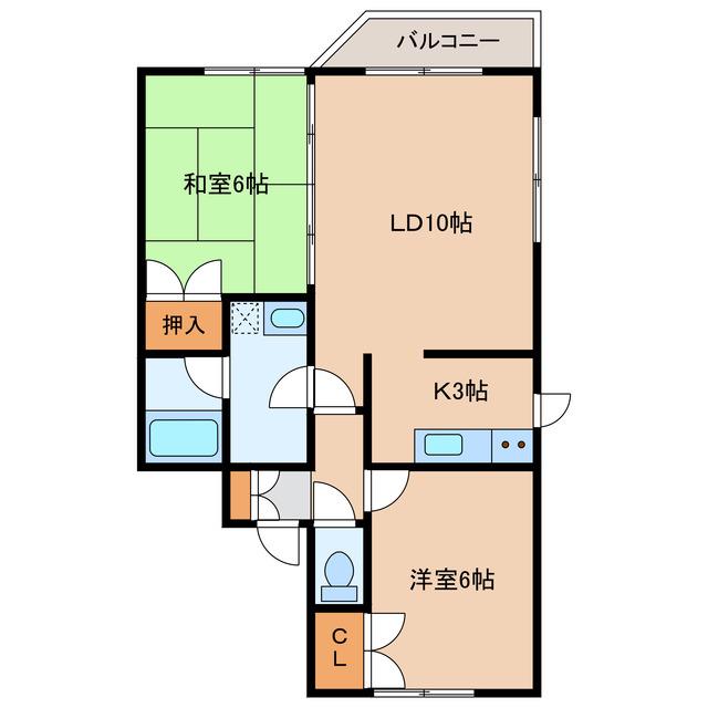 ポプラハイツB(2LDK/2階)の間取り写真