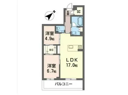 ウィズプラス浦和美園 イースト B棟(2LDK/2階)の間取り写真