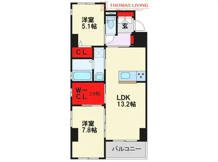 コア六本松(2LDK/6階)の間取り写真