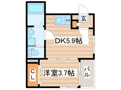 ラ・カーサ仙台(1DK/1階)の間取り写真