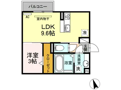 ソシエル東幸 B棟(1LDK/2階)の間取り写真