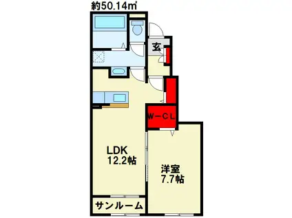 マイライフ直方V(1LDK/1階)の間取り写真