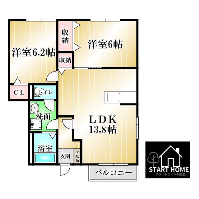 サンシェールB(2LDK/1階)の間取り写真