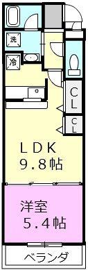 ロックブリッジ(1LDK/2階)の間取り写真