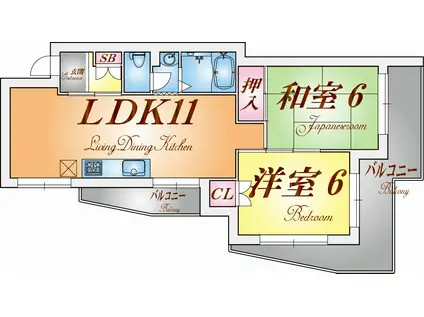 ビラユニオン山の手(2LDK/2階)の間取り写真