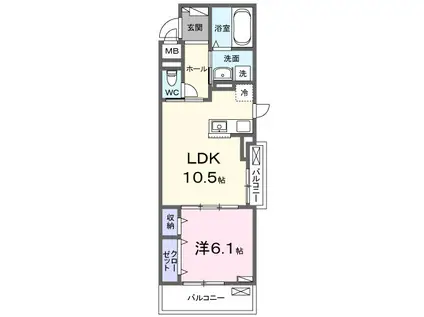 ヒカルサ堺市大野芝(1LDK/2階)の間取り写真
