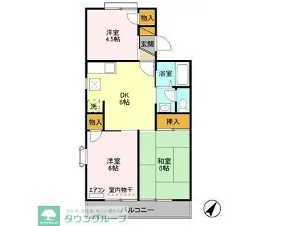 パールハイツB(3DK/1階)の間取り写真