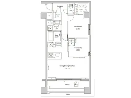 ザ・パークハビオ目黒プレイス(2LDK/2階)の間取り写真