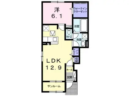 ジュノ D(1LDK/1階)の間取り写真