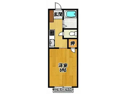 ウッドブリック横山(ワンルーム/2階)の間取り写真