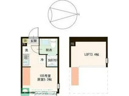 ハーモニーテラス春日町VI(ワンルーム/1階)の間取り写真