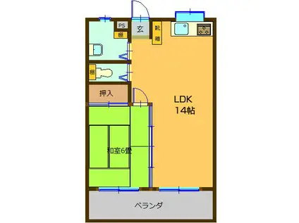 サンハイツ上前門 いーめいじょう(1LDK/3階)の間取り写真