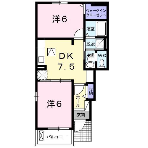 ＪＲ山陽本線 安芸中野駅 徒歩25分 2階建 築10年(2DK/1階)の間取り写真