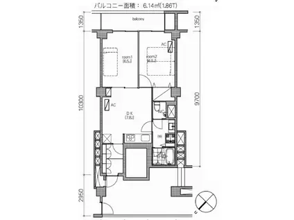 シティ市ヶ谷(2DK/6階)の間取り写真