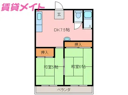 三日市駅前ハイツ(2DK/1階)の間取り写真