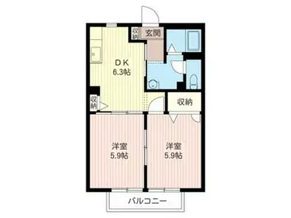 クレストコート(2DK/1階)の間取り写真