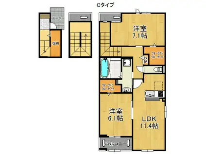 ケーズコート 鶴原III(2LDK/3階)の間取り写真