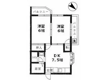 ケーエスジーマリーンオークラ2(2DK/1階)の間取り写真