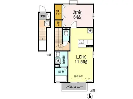 モンテベール II(1LDK/2階)の間取り写真