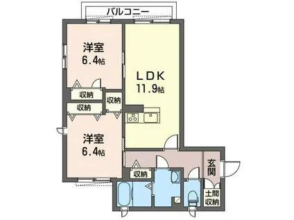 クレスト テラス(2LDK/1階)の間取り写真