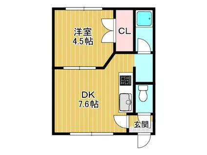 福住弐番館(1DK/3階)の間取り写真