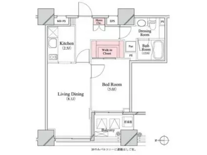 パークキューブ八丁堀(1LDK/14階)の間取り写真