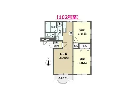 サンポートI(2LDK/1階)の間取り写真