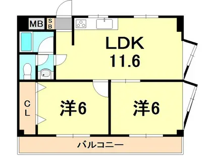 甲南第6東灘ハイム(2LDK/3階)の間取り写真
