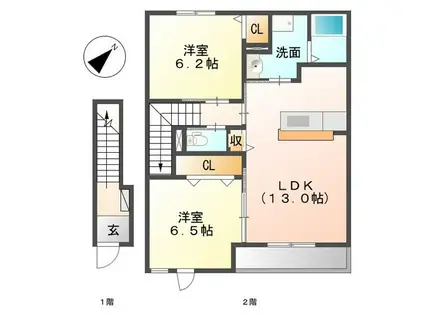 プランドール(2LDK/2階)の間取り写真