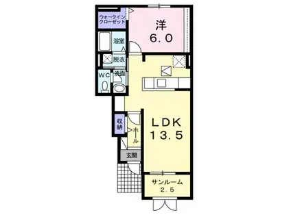 アルソーレ Ⅱ(1LDK/1階)の間取り写真