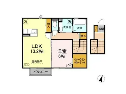 シュタットみどりのC(1LDK/2階)の間取り写真