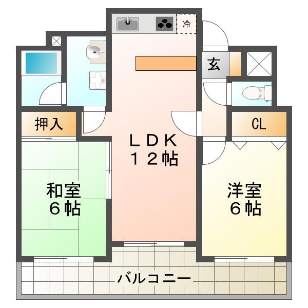 グリーンパレス塩屋(2LDK/2階)の間取り写真