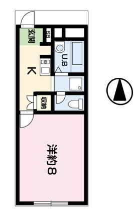 ボヌール飾西(1K/2階)の間取り写真