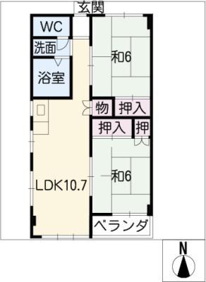 レジデンスさくらヶ丘(2LDK/3階)の間取り写真